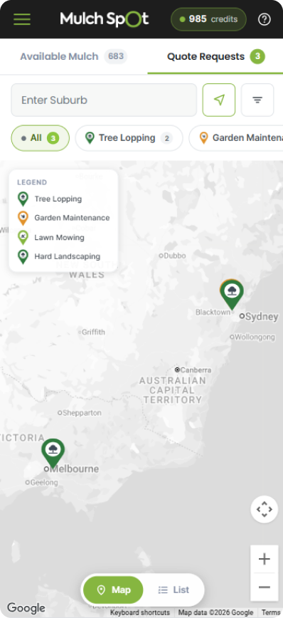 The Mulch Spot map showing nearby quote requests